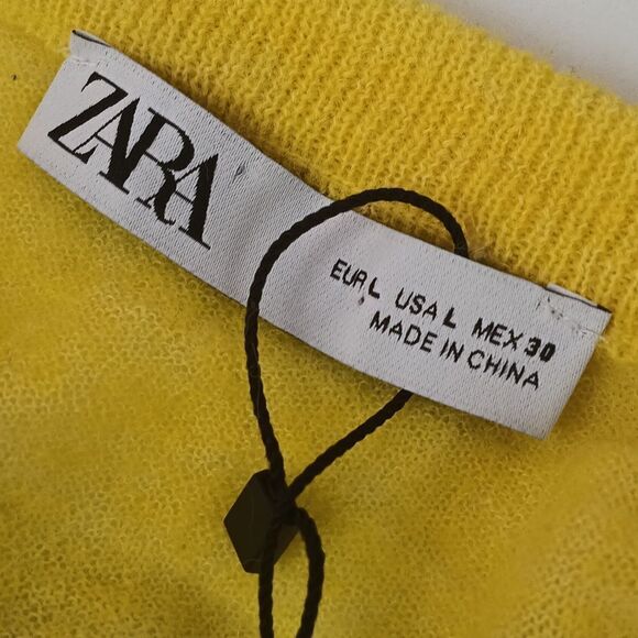 Zara Womens Alpaca/Wool Blend Yellow Button Up Long Sleeve Knit Cardigan Sz L - Picture 13 of 14